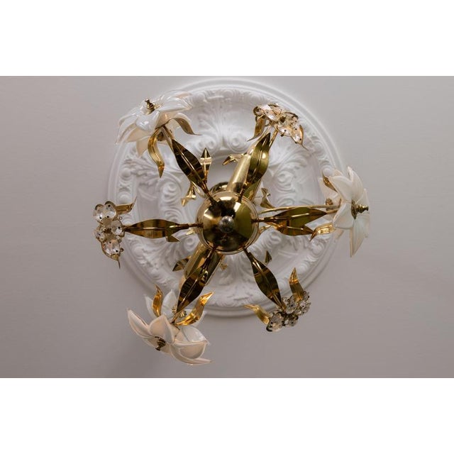 Hollywood Regency Style White Murano Glass Flower and Metal Chandelier, 1980s For Sale - Image 12 of 18