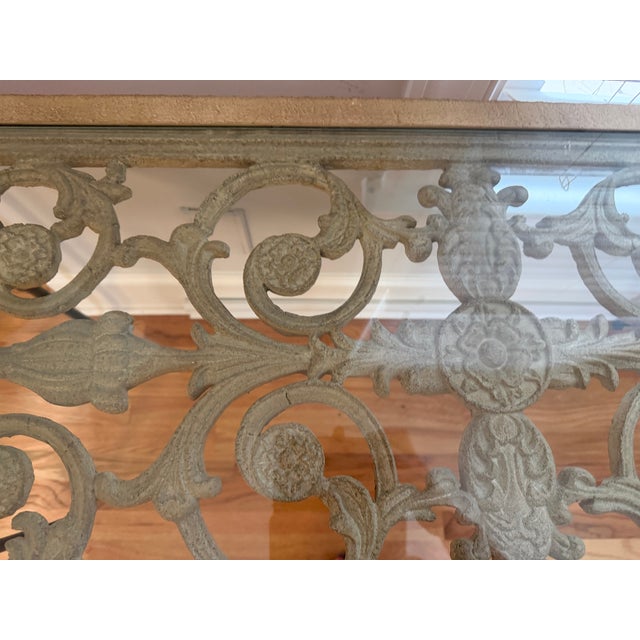 French Provincial Vintage Mediterranean Maitland Smith Cast Stone & Wrought Iron Console Table For Sale - Image 3 of 8