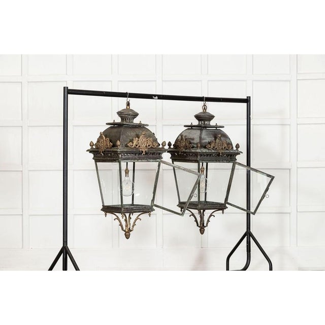 Large French Bronze and Iron Lantern For Sale - Image 4 of 10