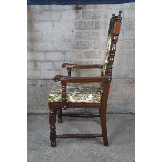 Wood Set of 8 Vintage 20th Century Charles II Carolean Style Carved Oak Dining Room Chairs For Sale - Image 7 of 13