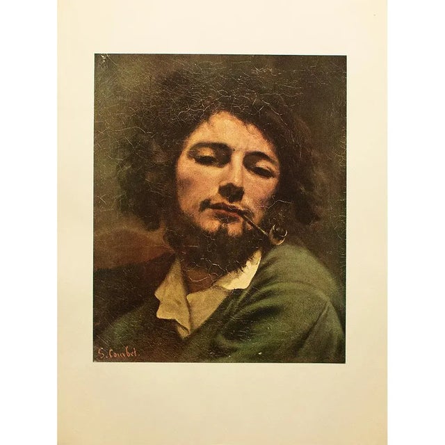 An excellent full-color print after oil painting "Self-Portrait With A Pipe" by Gustave Courbet. Comes from a rare First...