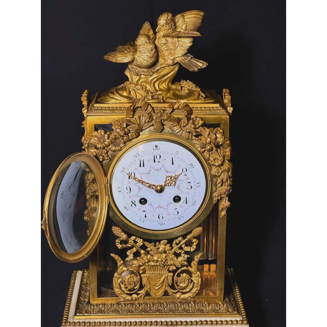 19th C French Louis XVI Bronze Crystal Clock Set 3Pc For Sale - Image 6 of 17