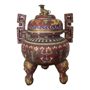 Mid 19th Century Cloisonne Gilt Tripod Lidded Foo Dog Incense Burner Censer