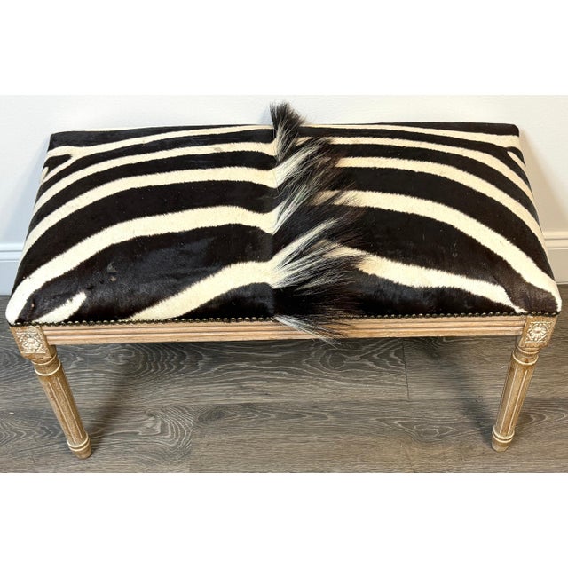 Neoclassical Maison Jansen Neoclassical Zebra Hide Bench, Estate of John Loring, France 1970s For Sale - Image 3 of 11
