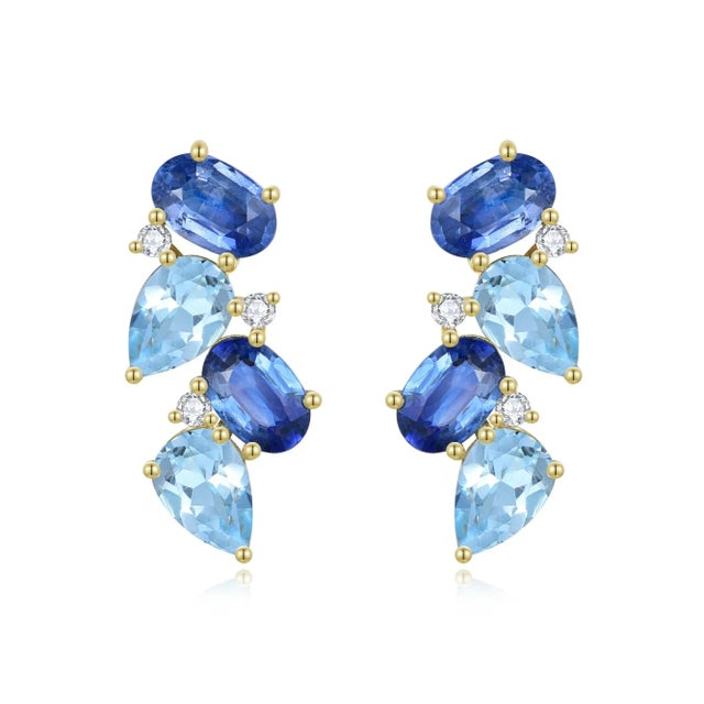 Metal Nina Zhou Nosa Sapphire, Aquamarine and Diamond Pearl Drop Earrings in 14k Yellow Gold- 2 Pieces For Sale - Image 7 of 10