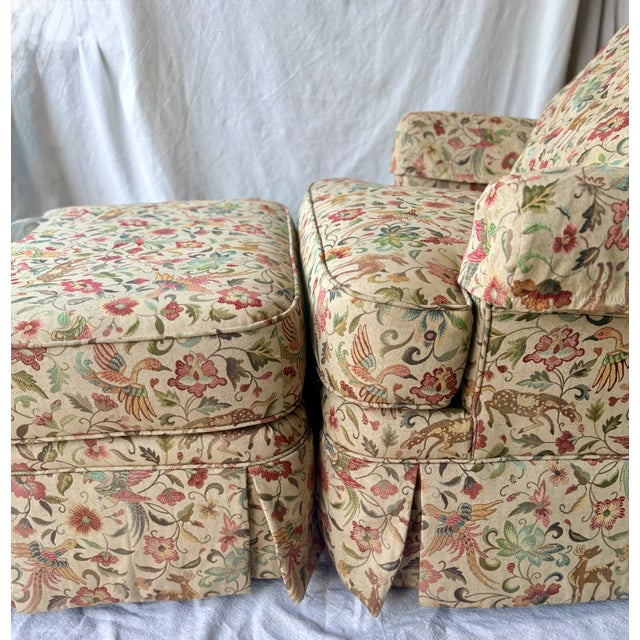 Vintage Ethan Allen Tapestry Club Chair and Matching Ottoman For Sale - Image 10 of 12