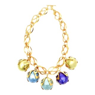 Vintage French Dominique Aurientis Necklace With Gold Plated Link and Resin Balls, 80's For Sale