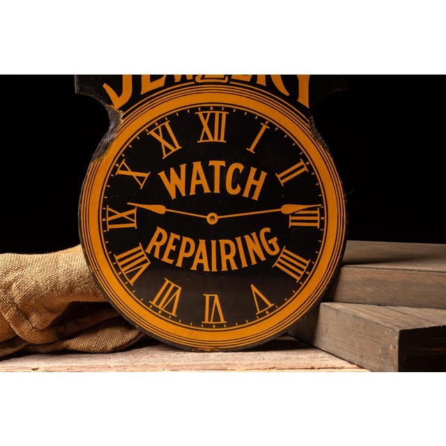 Antique Jewelry and Watch Repair Double-Sided Porcelain Sign For Sale - Image 4 of 8
