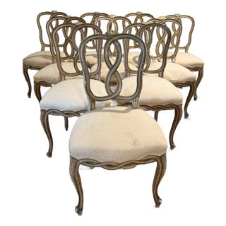 Set of 10 Late 19th Century Italian Painted Gilt Dining Chairs, Louis XV–Style, Carved Wood, Married Set For Sale