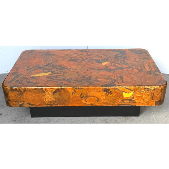 1970s Organic Modern Copper & Brass Inlaid Coffee Table on Ebonized Base For Sale - Image 6 of 13