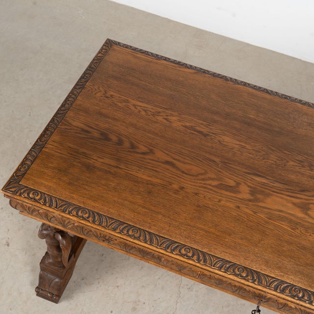19th Century Danish Carved Oak Desk With Angels and Trestle Base For Sale - Image 4 of 18