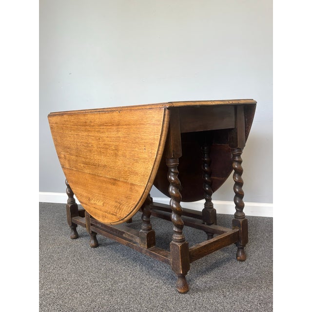 Antique English Oak Drop Leaf Gate Leg Table With Barley Twist For Sale In Naples, FL - Image 6 of 12