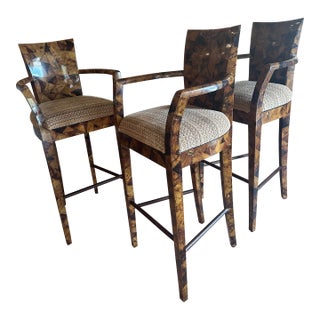 1980s Lacquered Coconut Shell Bar Stools, Set of 3 For Sale