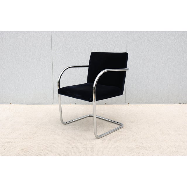 Navy Blue Ludwig Mies Van Der Rohe Brno Tubular Chair in Navy Blue Velvet Fabric by Gordon For Sale - Image 8 of 14