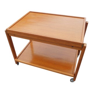 1960s Danish Modern Flip Top Teak Serving Cart / Table For Sale