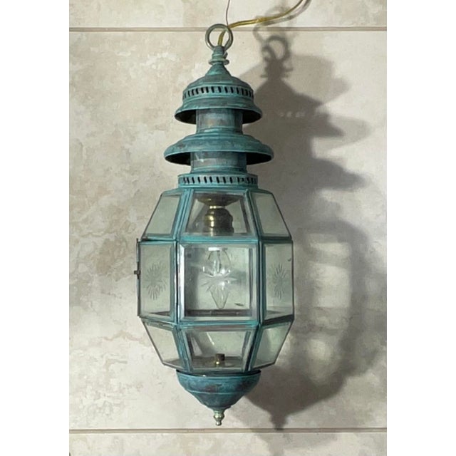 Antique English Solid Brass & Glass Starburst Hanging Lantern - Pendant For Sale - Image 4 of 15