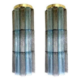 Grey and Light-Blue Murano Glass Tronchi Sconces by Simoeng, Set of 2 For Sale