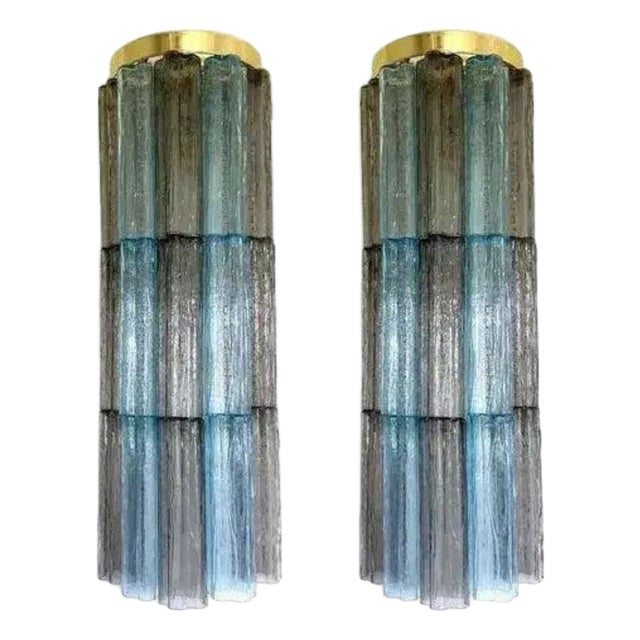Grey and Light-Blue Murano Glass Tronchi Sconces by Simoeng, Set of 2 For Sale