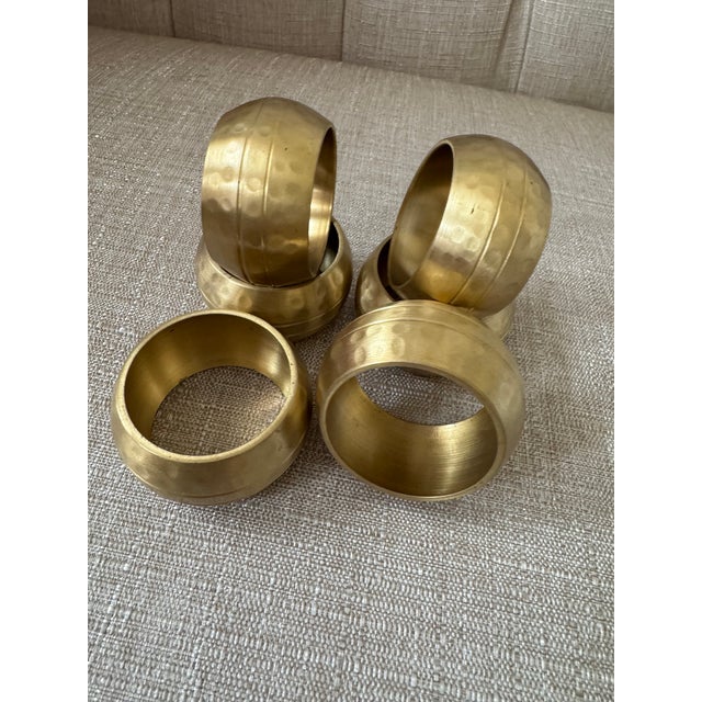 Metal Vintage Hammered Brass Napkin Rings- Set of 6 For Sale - Image 7 of 7