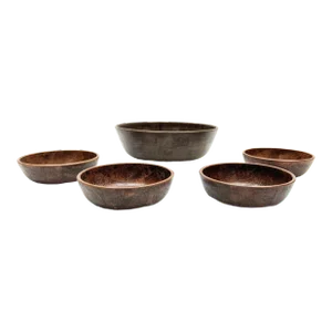 Vintage 1970's Faux Woven Wood Parquet Style Bowl Set - 5 Pieces
