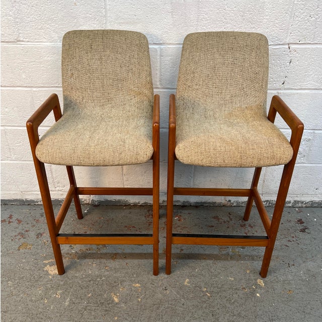 Mid 20th Century Mid-Century Danish Teak Tall Stools Attributed to Tarm Stole for Og Mobelfabrik a/S For Sale - Image 5 of 12