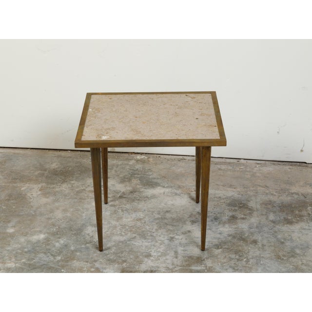 Italian Midcentury Brass Coffee Table with Marble Top and Tapered Legs For Sale In Atlanta - Image 6 of 10