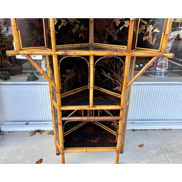 Wood 19th Century English Bamboo Corner Cabinet / Etagere For Sale - Image 7 of 12