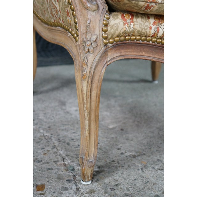 Wood Vintage French Louis XVI Style Walnut Bergère Wingback Library Reading Chair For Sale - Image 7 of 18