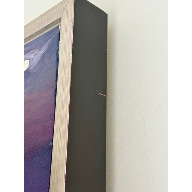 Ink Blue 1990s Roger Mason – “Girl Looking at Ferris Wheel” (1990) | Oil on Canvas, 33″ × 30″, Framed For Sale - Image 8 of 18