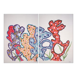 2026, Illustration Style, Coral Architecture, Vivid Tones, Gouache Crayon on Watercolor Paper by Romina Milano For Sale