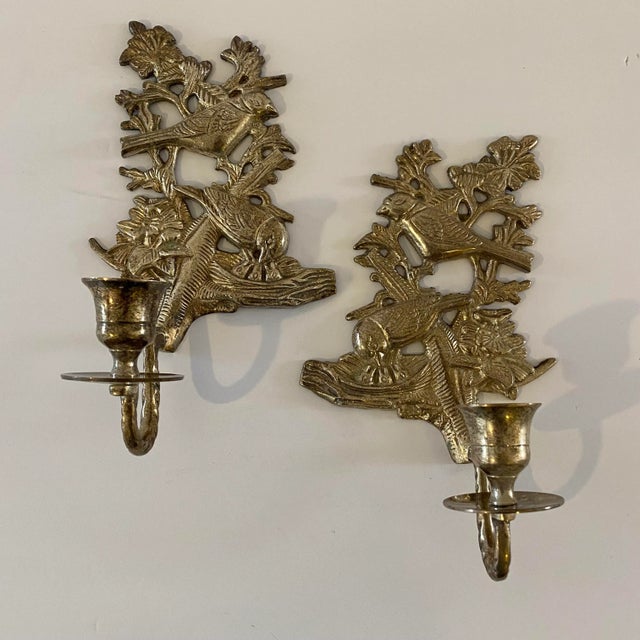 Silver Vintage Indian Bird Motif Wall Candle Sconces — A Pair For Sale - Image 8 of 10