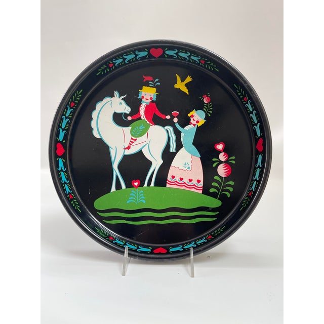 Mid 20th Century Vintage Scandinavian Folk Art Metal Tray W/ Horse For Sale - Image 5 of 7