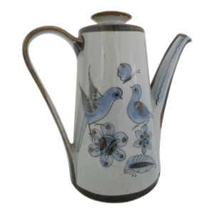 Ken Edwards El Palomar Blue Stoneware Bird & Flower Mexican Pottery Coffee Pot