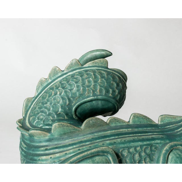 Turquoise Dragon Sculpture by Wilhelm Kåge For Sale - Image 8 of 14