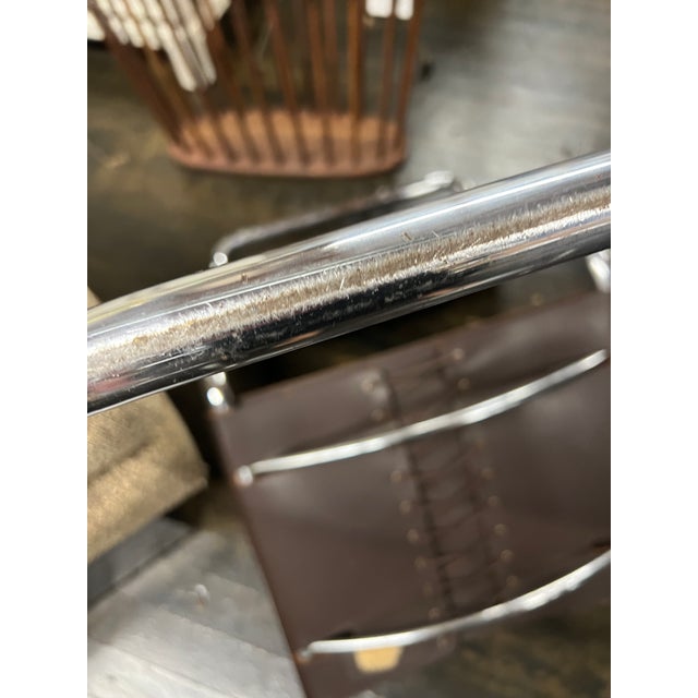 Knoll Pair of 1970s Spoleto Dining Chairs With Brown Leather Seats and Backs on Chrome Frame For Sale - Image 4 of 11