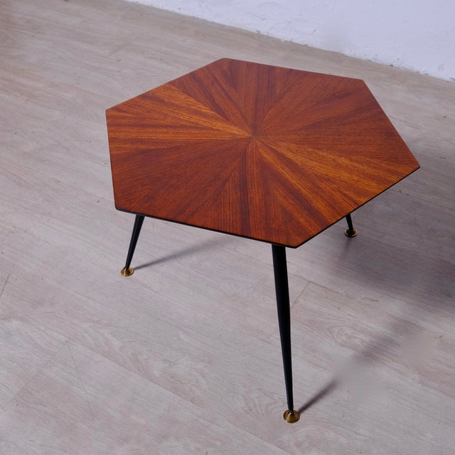 Black Mid-Century Hexagonal Coffee Table with Wooden Top, 1950s For Sale - Image 8 of 10