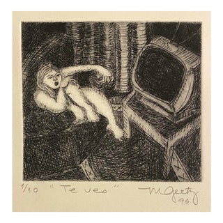1996 Mercedes Gertz Female and Television Figural Etching For Sale