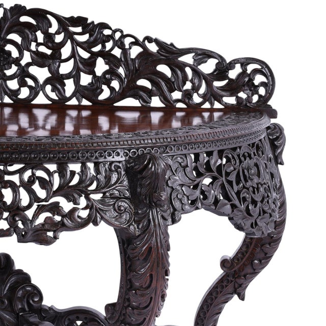 Antique Anglo Indian Carved Demilune Console Table For Sale In West Palm - Image 6 of 12