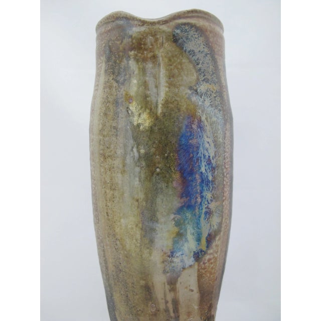 Stunning salt-fired stoneware vase by revered California ceramicist Sandra Johnstone (1936-1991), with her hand etched...
