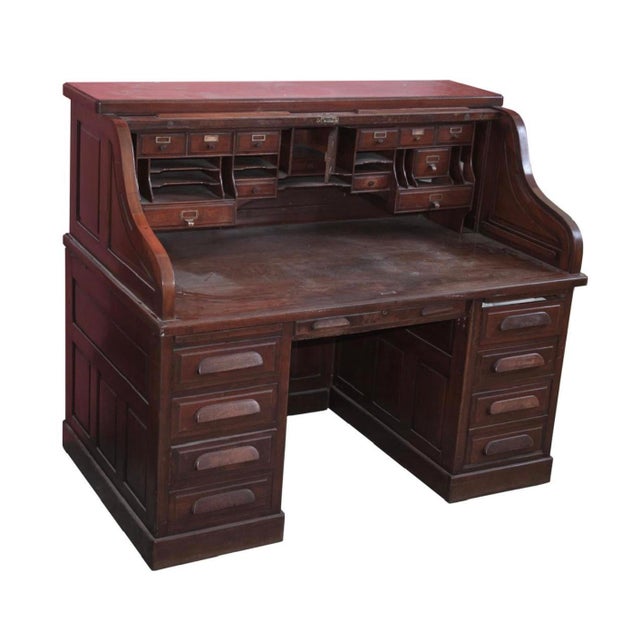 English Traditional Wood Rolltop Desk Chairish