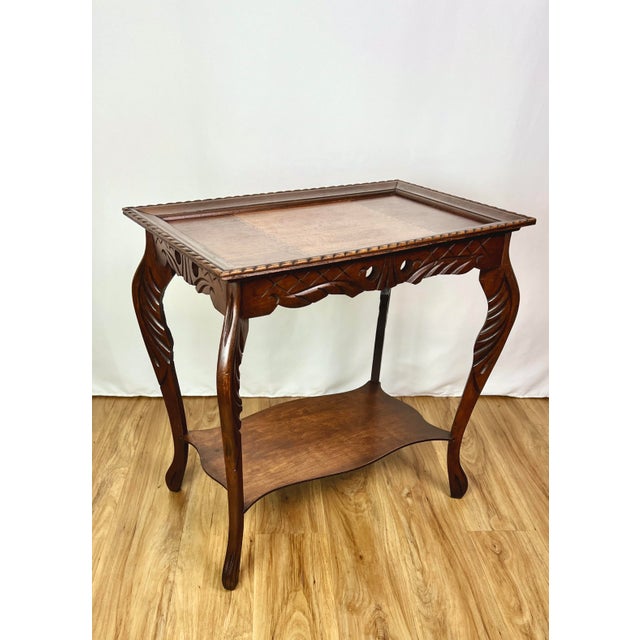 1920s Spanish Revival Inlaid Walnut Parlor Side Table With Hand-Carved Notched Rim For Sale - Image 4 of 10