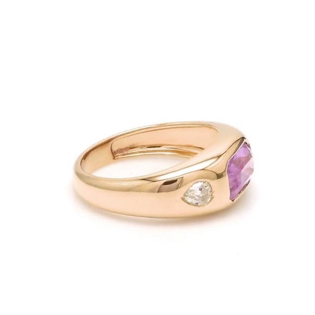 Natural 0.48 cts pink sapphire & 0.10 cts diamond ring in 14k gold For Sale - Image 17 of 18