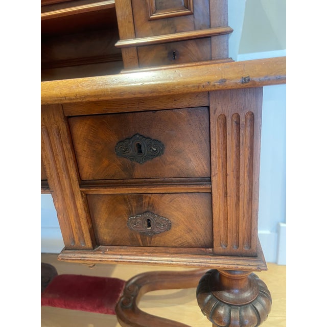 19th Century 19th Century Antique French Writing Desk With Unusual Velvet Footrest For Sale - Image 5 of 17