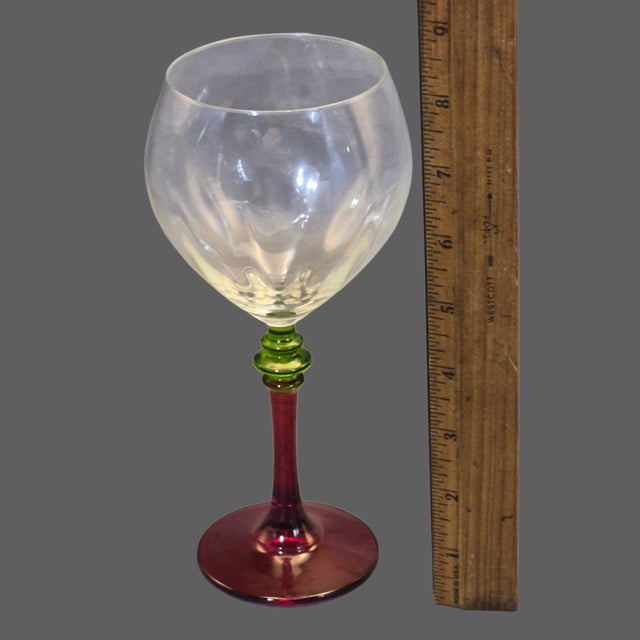 Late 20th Century Italian Festivo Wine Glasses Red & Green Stem - Pair For Sale - Image 4 of 5