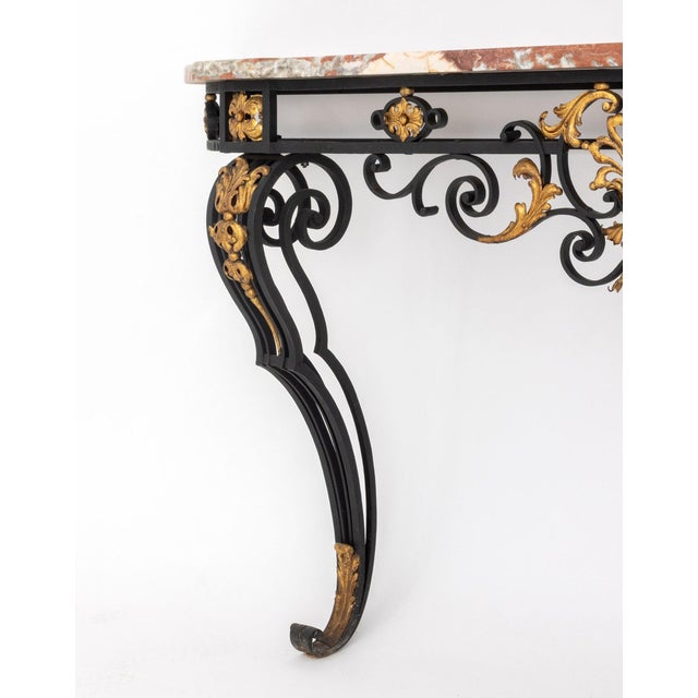 Late 20th Century Louis XV Style Marble Top Gilt and Ebonized Console For Sale - Image 5 of 8