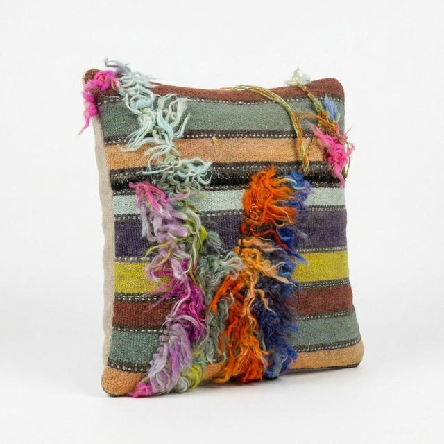 Mid-Century Modern Bohemian Turkish Kilim Rug Pillow Cover 20'' X 20'' For Sale - Image 3 of 4