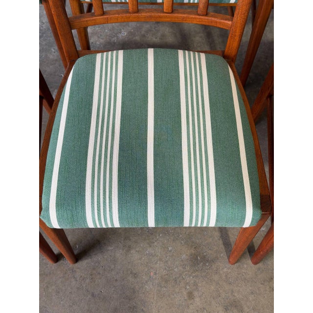 Wood Teak Slat Back Dining Chairs Set of 6 Newly Reupholstered Swedish Mid-Century Modern 1960s For Sale - Image 7 of 13