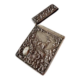 Antique 1909 Edwardian Sterling Silver Stag Calling Card Case by Crisford & Norris For Sale