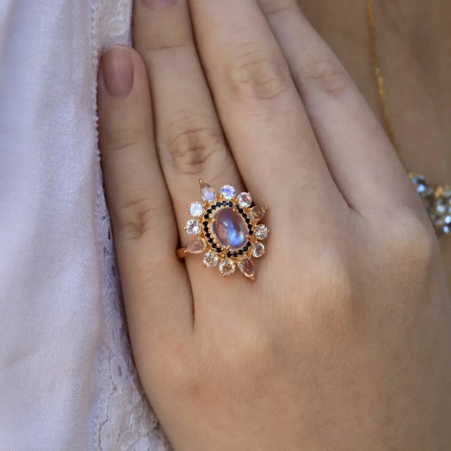 Kai Moonstone Sapphire Cocktail Ring in 14k Solid Gold, size 10 For Sale - Image 12 of 12