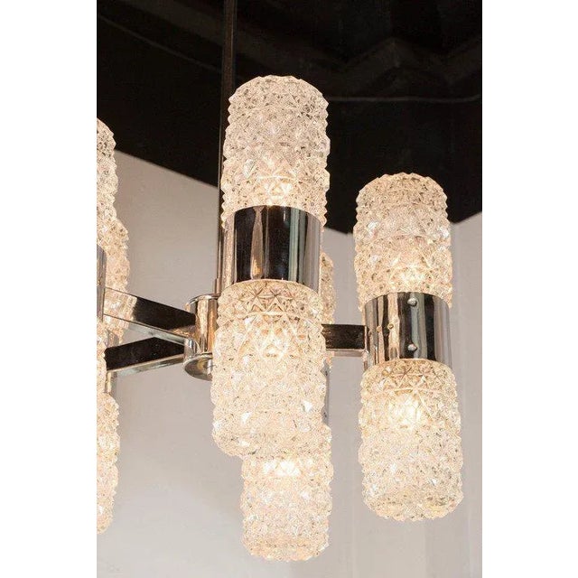 1960s Mid-Century Modernist Chandelier by Kinkeldey in Chrome and Textured Glass For Sale - Image 5 of 9